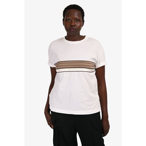 Brunello Cucinelli Tops - Brunello Cucinelli White Stripe Patterned Crewneck Short Sleeve T-Shirt Size M